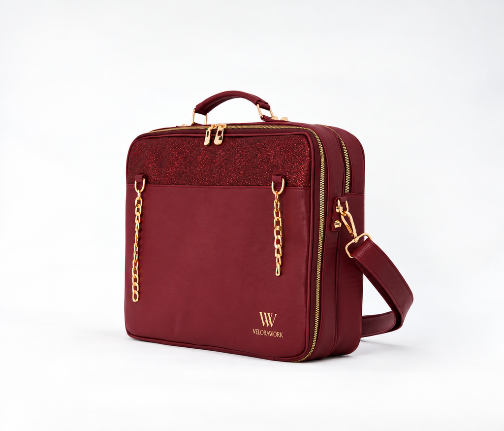 Velora Bordeaux Lumière Workstation Bag | Luminous Burgundy Laptop Bag