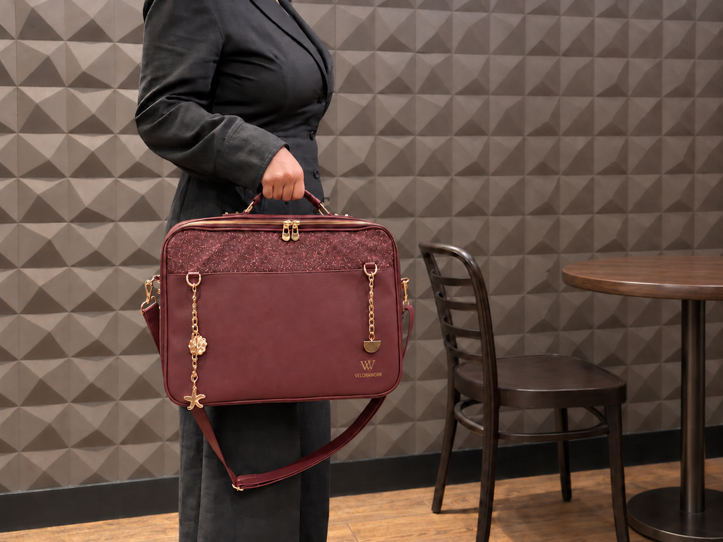 Velora Bordeaux Lumière Workstation Bag | Luminous Burgundy Laptop Bag