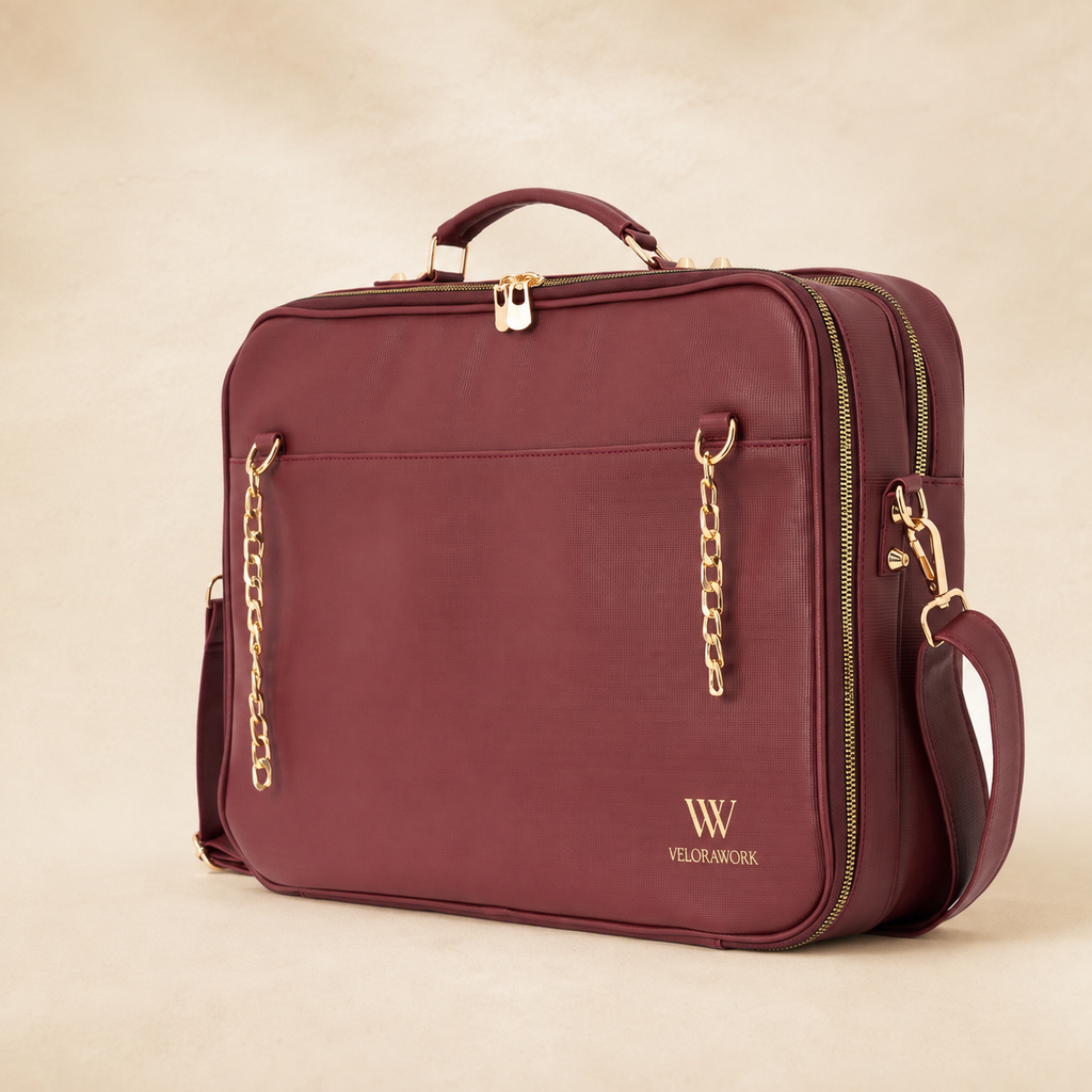 Velora Bordeaux Signature Workstation Bag | Bordo Kadın Laptop ve Çalışma Çantası