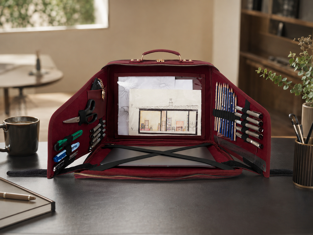 Velora Bordeaux Lumière Workstation Bag | Işıltılı Bordo Kadın Laptop Çantası
