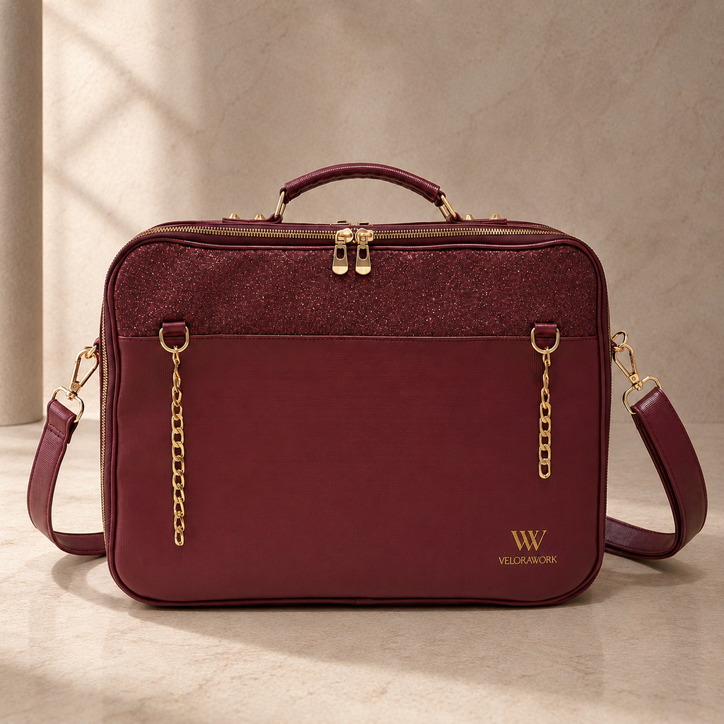 Velora Bordeaux Lumière Workstation Bag | Işıltılı Bordo Kadın Laptop Çantası