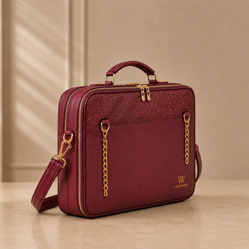 Velora Bordeaux Lumière Workstation Bag | Işıltılı Bordo Kadın Laptop Çantası