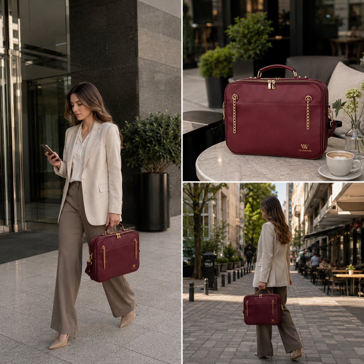 Velora Bordeaux Signature Workstation Bag | Bordo Kadın Laptop ve Çalışma Çantası