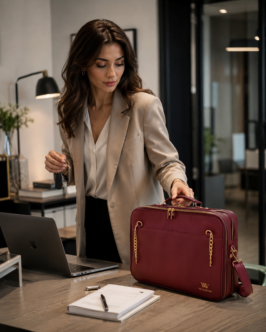 Velora Bordeaux Signature Workstation Bag | Bordo Kadın Laptop ve Çalışma Çantası