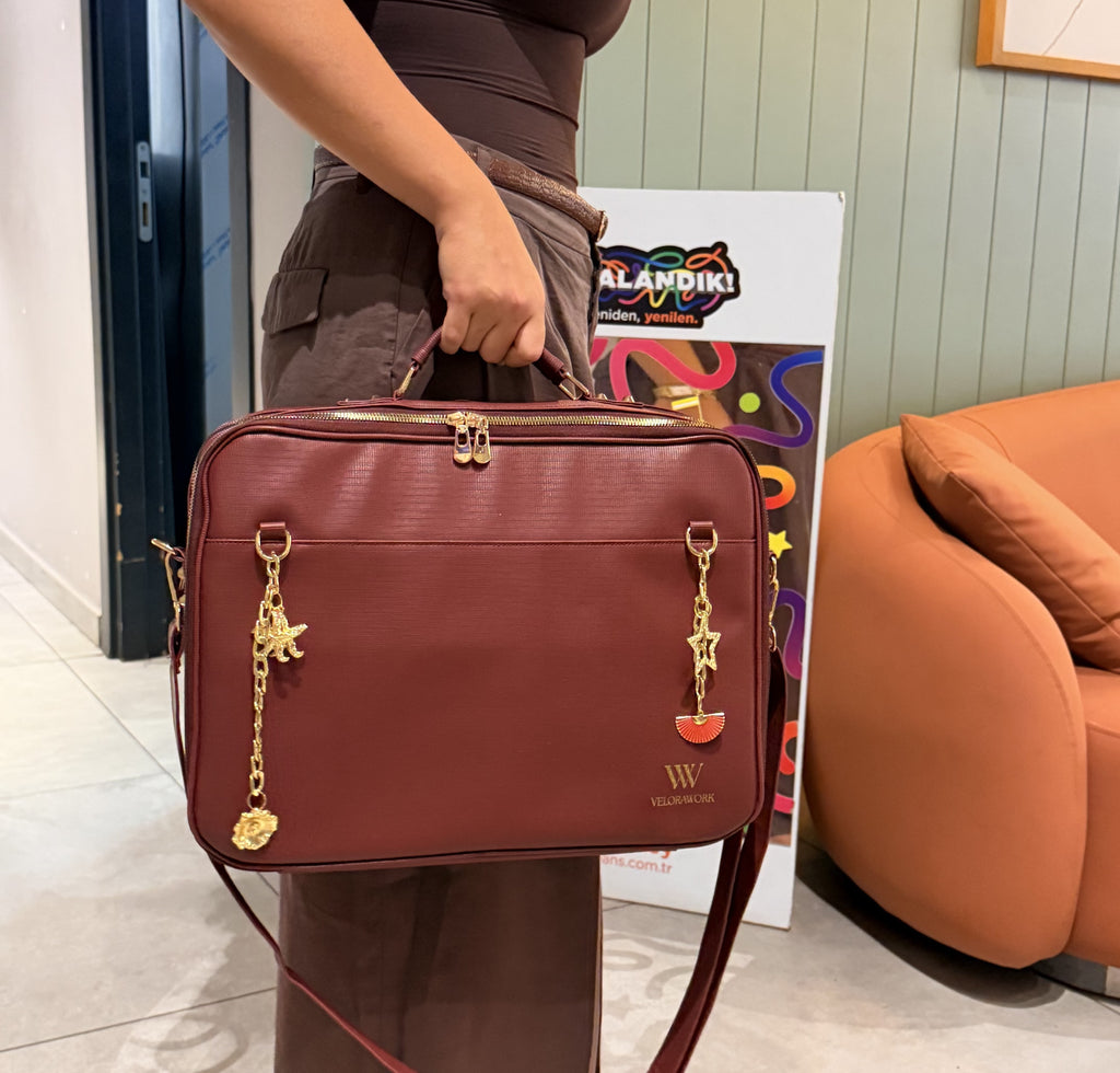 Velora Bordeaux Signature Workstation Bag | Burgundy Laptop and Work Bag