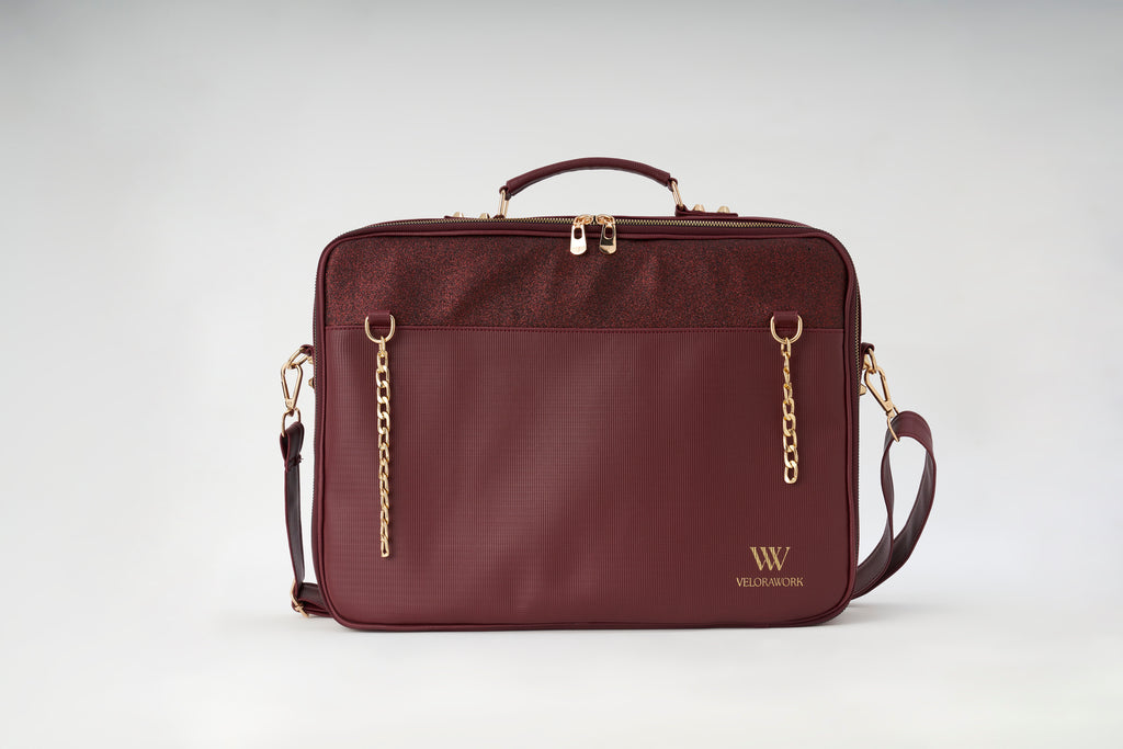 Velora Bordeaux Lumière Workstation Bag | Işıltılı Bordo Kadın Laptop Çantası