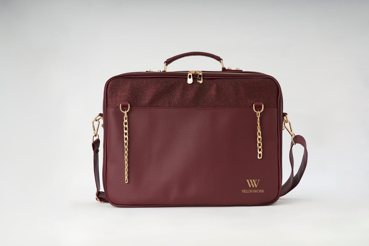 Velora Bordeaux Lumière Workstation Bag | Işıltılı Bordo Kadın Laptop Çantası