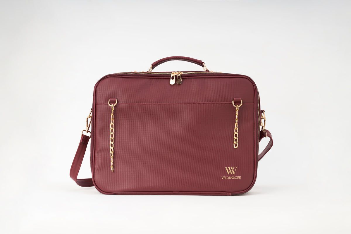 Velora Bordeaux Signature Workstation Bag | Bordo Kadın Laptop ve Çalışma Çantası