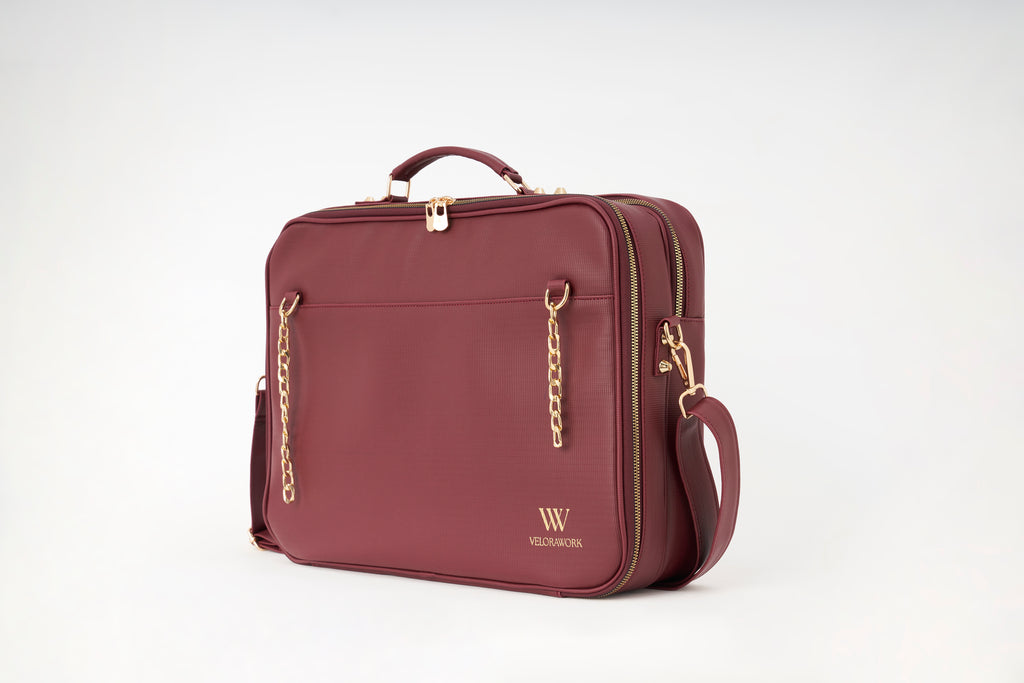 Velora Bordeaux Signature Workstation Bag | Bordo Kadın Laptop ve Çalışma Çantası