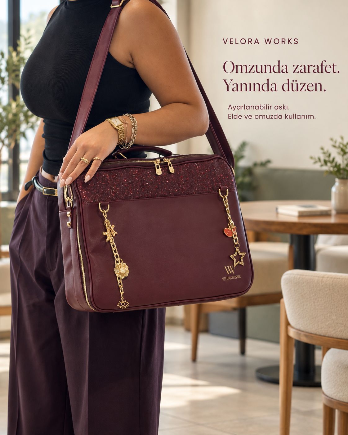 Velora Bordeaux Lumière Workstation Bag | Luminous Burgundy Laptop Bag