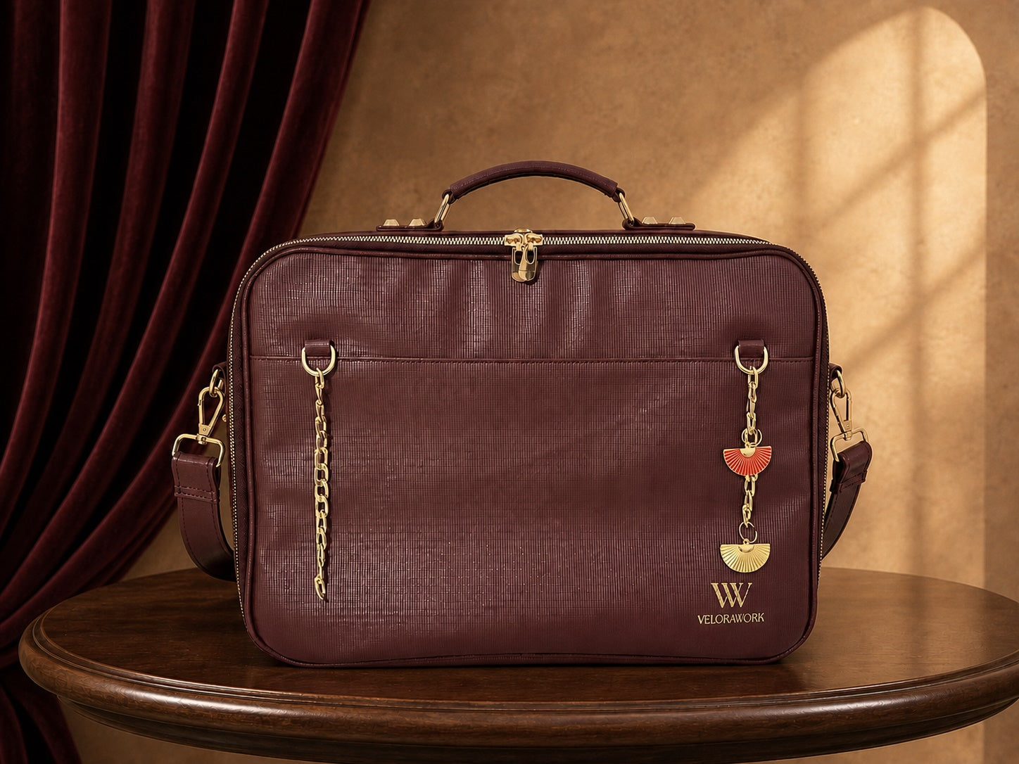Velora Bordeaux Signature kızıl, dengeli charm imzasıyla